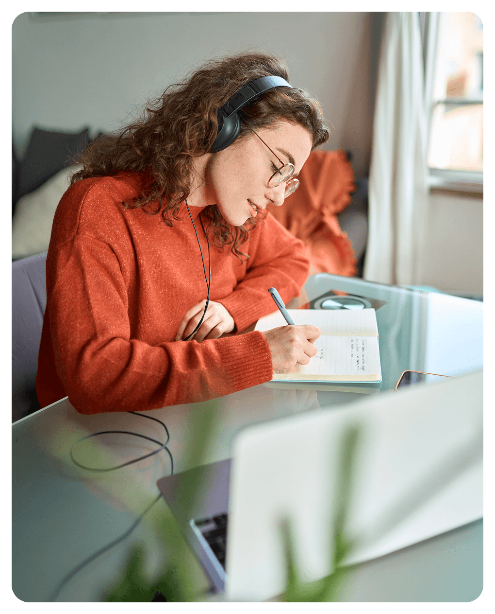 Student learning online with laptop